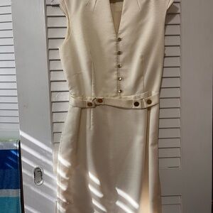 ANTONIO MELANI Cream Button-Front Midi Sheath Dress